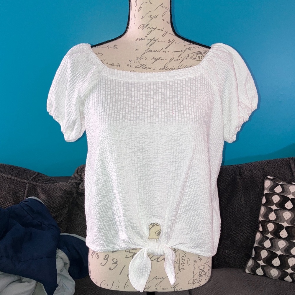 New LOFT Textured Blouse with Tie Front, XS